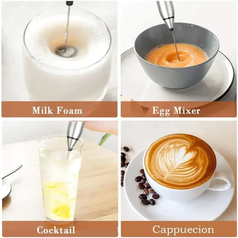 Color: Light Grey - Portable Electric Milk Frothers Handheld Blender USB Mini Coffee Maker Whisk Mixer Cappuccino Cream Egg Beater Food Blender