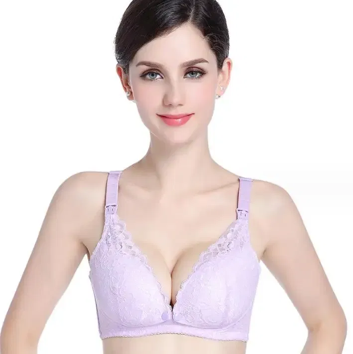 Color: Pink, Bands Size: 36, Cup Size: C - Modern pregnant women's postpartum underwear breast feeding breathable lace front open button pregnant women's breast-feeding