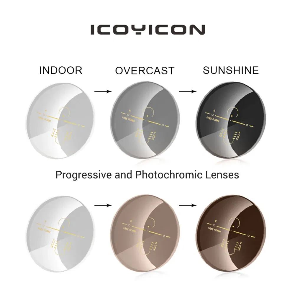 Lenses Color: green, Lens Index: 1.74 - Photochromic Free Form Progressive Optical Multifocal Prescription Lenses Fast and Deep Color Change Performance