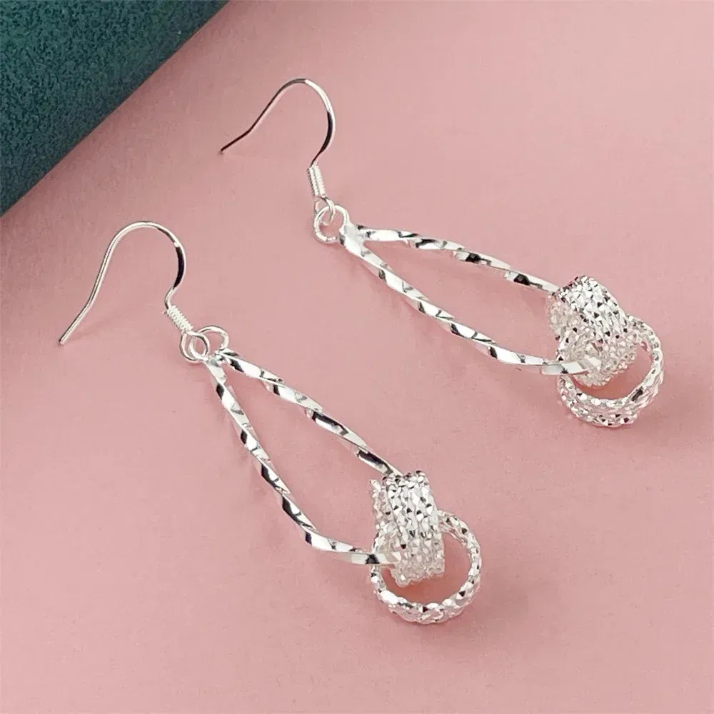 Gem Color: Navy Blue - 925 Silver Heart Shape Earrings Women Exquisite Student Jewelry Accessories