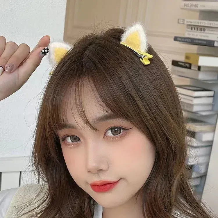 Color: Dark Grey - 2PCS New Plush Cat Ears Hairpins Girls Hair Clips Hair Accessories Women Sweet Cute Barrettes Kids Fashion Headwear Ornaments