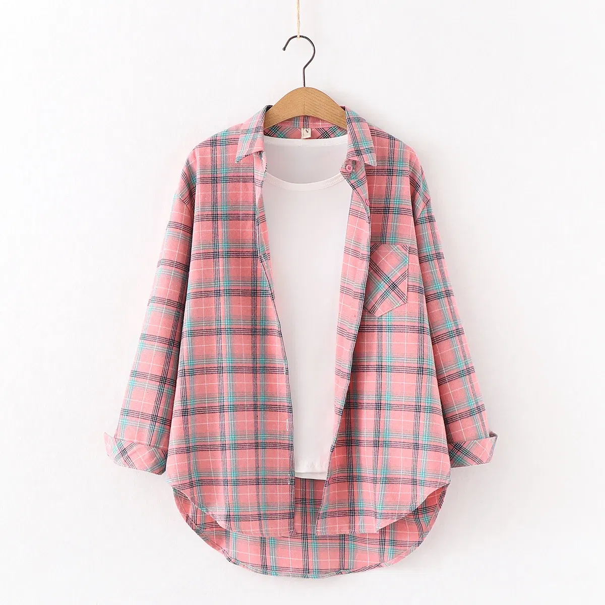 Color: army green, Size: XL - Fresh Flannel Plaid Shirt Women 2025 New Female Blouses and Tops Cotton Loose Long Sleeve Casual Shirts Fine Women's Clothes