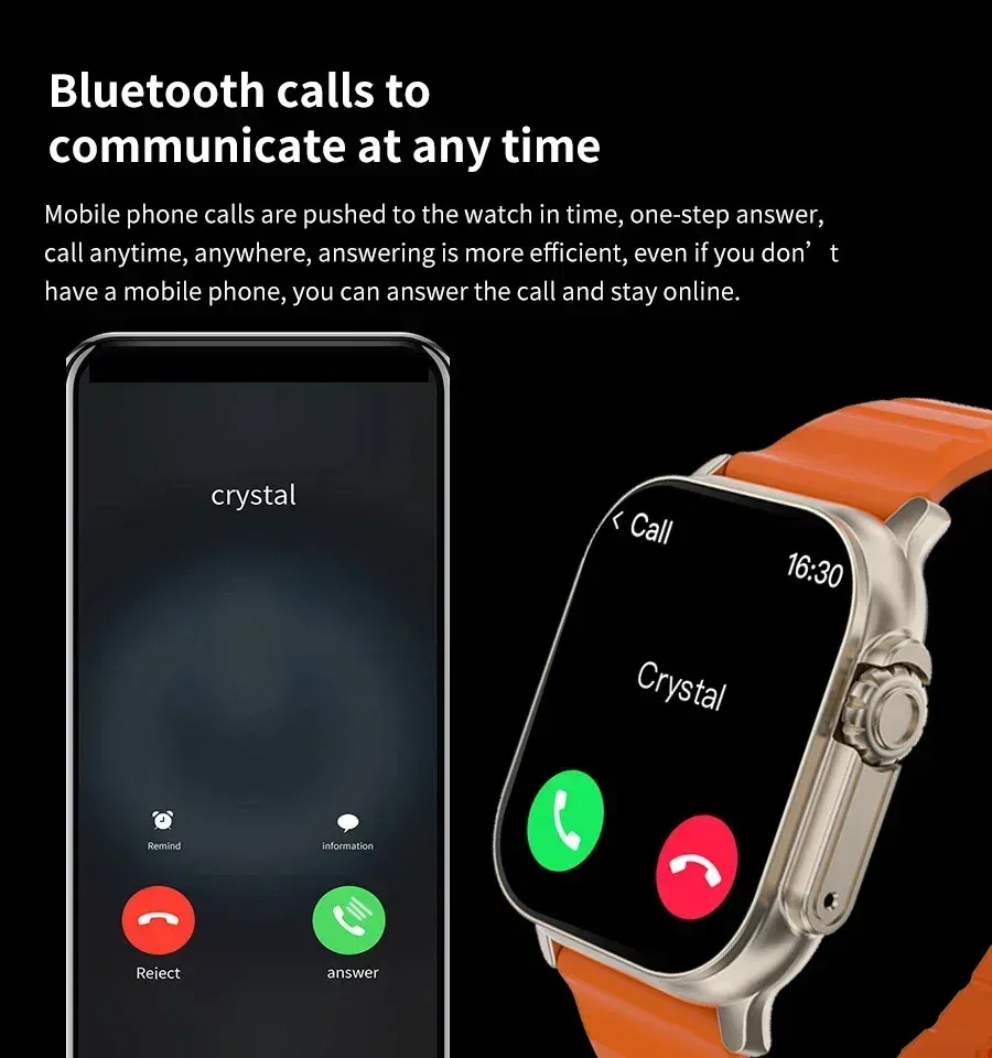 Color: Orange - New Watch T800 U2 Smart Watch 49mm 2024 New NFC Men Women GPS Track Bluetooth Call BT Music Games Wireless Charging Smartwatch