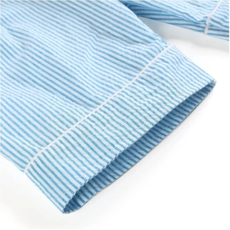 Color: Blue, Ships From: CHINA, Kid Size: 4T - Ruffkids 100% Cotton Summer Kids Pajamas Sleepwear Seersucker Striped Matching Pjs Boys Clothes Loungewear Girls Pyjamas Set