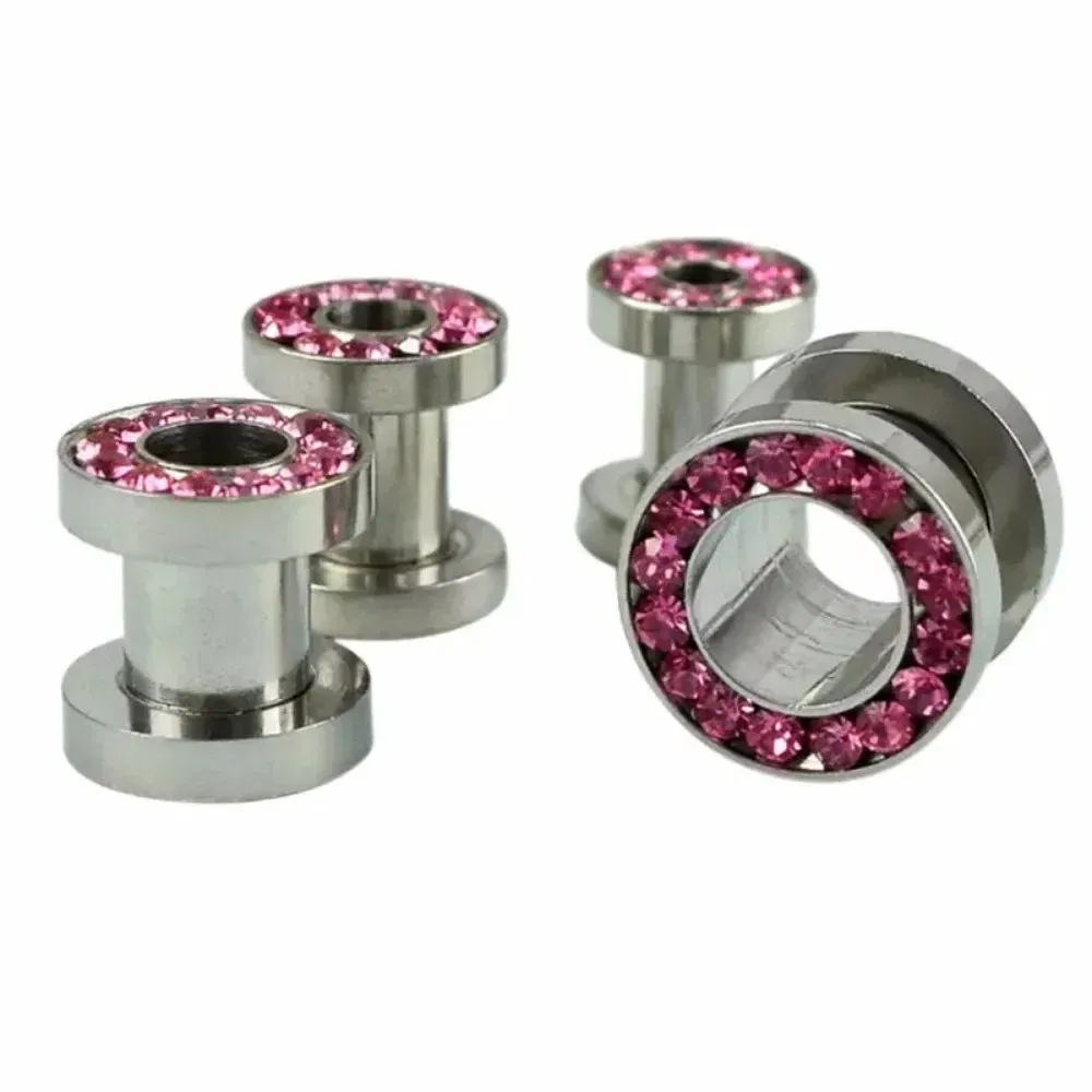 Metal color: Pure Gold Color, Main Stone Color: Gold - 2pc Steel Multicolour Crystal Ear Plug Flesh Tunnel 8g ( 3mm ) - 1" ( 25mm ) Gauge Expander Stretcher Screw Fit