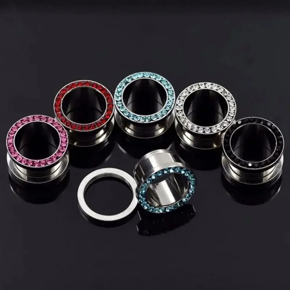 Metal color: Pure Gold Color, Main Stone Color: Gold - 2pc Steel Multicolour Crystal Ear Plug Flesh Tunnel 8g ( 3mm ) - 1" ( 25mm ) Gauge Expander Stretcher Screw Fit