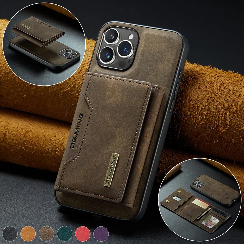 Color: Beige, Material: tpu - 2 In 1 Case For iPhone 16 15 14 13 12 11 Pro Max Plus XS Max XR 8 Plus SE 2022 Wallet Magnetic Leather Card Holder Pocket Cover