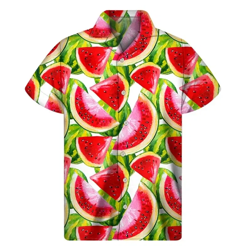 Color: green, Size: M - Tropical Watermelon Graphic Hawaiian Shirt Summer Street Short Sleeves 3d Printed Fruits Button Shirts Men Clothes Lapel Blouse