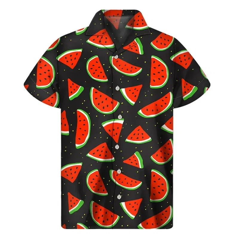 Color: green, Size: M - Tropical Watermelon Graphic Hawaiian Shirt Summer Street Short Sleeves 3d Printed Fruits Button Shirts Men Clothes Lapel Blouse