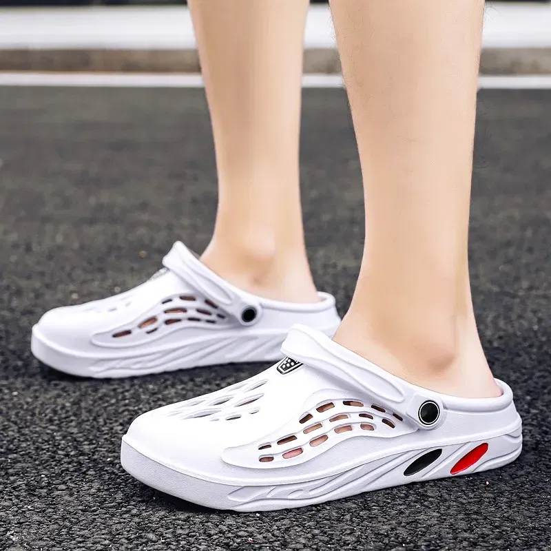 Color: WHITE, Shoe Size: 43 - Plus Size 47 48 49 Men Summer Clogs Sandals EVA Slippers Men and Women Garden Shoes Beach Sandals Couple's Outdoor House Slides