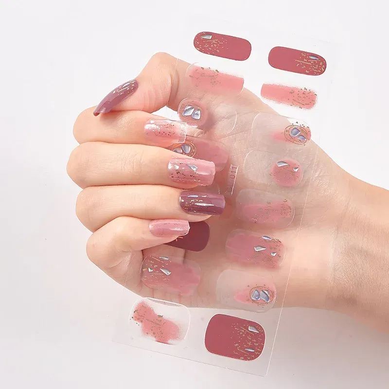 Color: Yellow - 16 Tips/Sheet Patterned Nails With Creative Nail Polish Nail Art Stickers 2020 Temporary Tattoos Kids Full Cover Nail Stickers