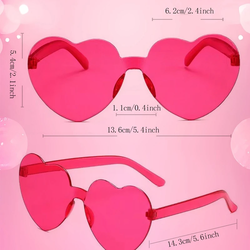 Lenses Color: Red - 10PC Heart Sunglasses Love Sunglasses Jelly Color Frameless Heart-shaped One-piece Glasses Dazzling Color Glasses