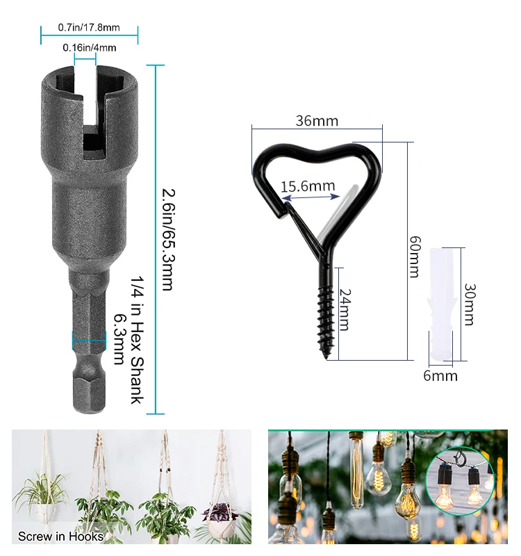 Color: Black - 12/20PCS Q-Hanger Screw Black Hooks Ceiling Hooks with Safety Buckle for Plant and Christmas Outdoor String Lights Hooks