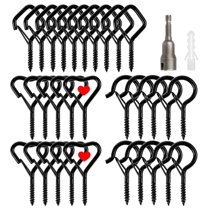 Color: Black - 12/20PCS Q-Hanger Screw Black Hooks Ceiling Hooks with Safety Buckle for Plant and Christmas Outdoor String Lights Hooks