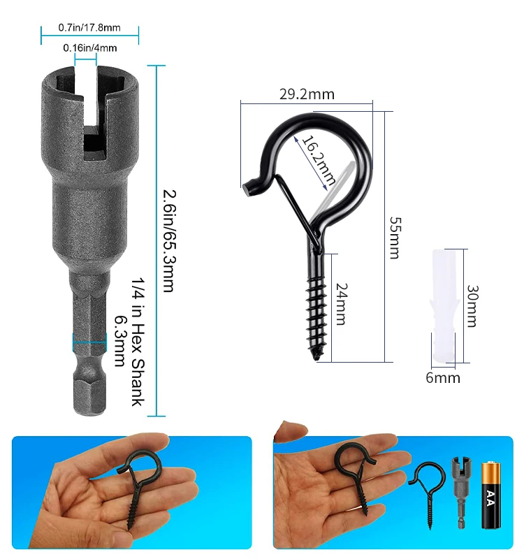 Color: Black - 12/20PCS Q-Hanger Screw Black Hooks Ceiling Hooks with Safety Buckle for Plant and Christmas Outdoor String Lights Hooks