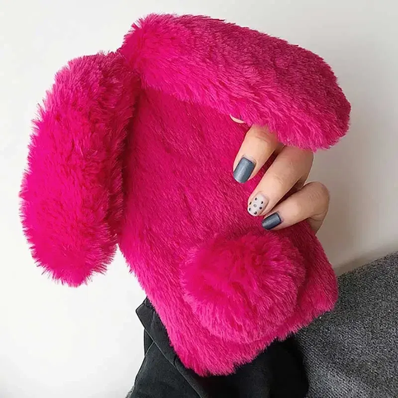 Color: PURPLE, Material: Wood - Warm Plush Rabbit Fluffy fur Cover for Samsung A15 A25 A35 A55 A14 A24 A34 A54 A13 A23 A33 A53 A12 A22 A32 A52 A51 Phone Case