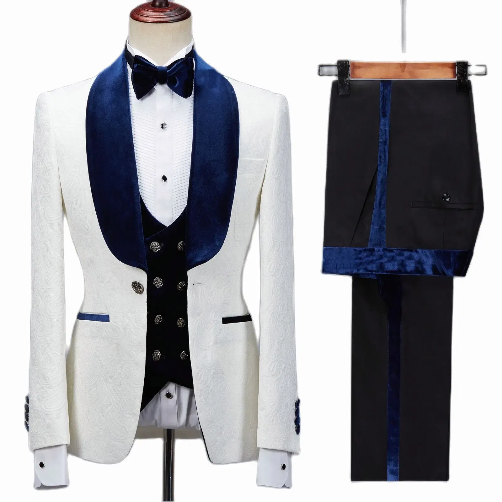 Color: Silver, Size: 4XL - Floral Jacket Men Suit Slim Fit Wedding Tuxedo Navy Blue Velvet Lapel Groom Party Suits Costume Homme Best Man Blazer