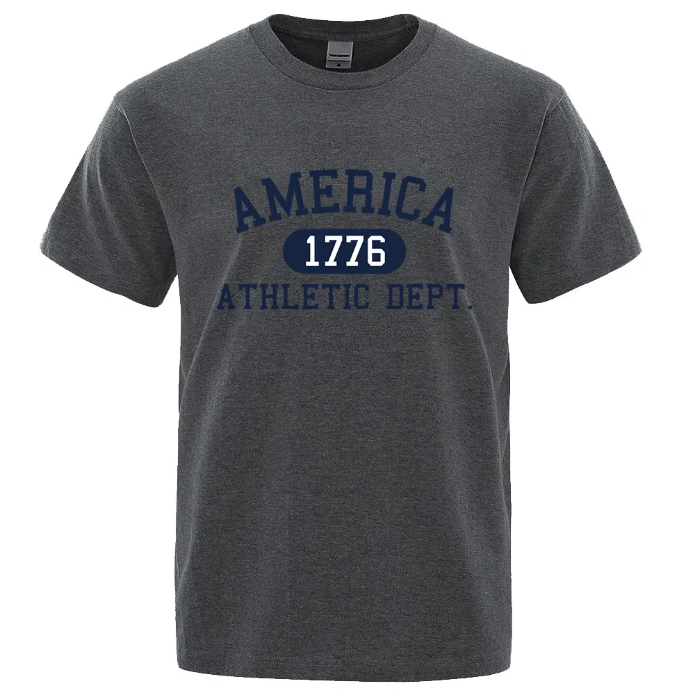 Color: Brown, Size: L - America 1776 Athletic Dept Letter Tshirt Man Fashion Tee Clothes Summer Luxury T-Shirt Hip Hop Breathable Cotton Tee Clothes