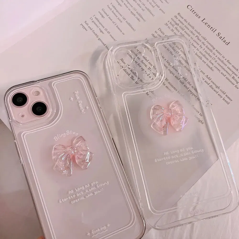 Material: Silicon, Color: WHITE - NEW 3D Bow Transparent Mobile Phone Case For IPhone 15 14 Plus 13 Pro Max 12 Pro 11 Stereo Crystal Candy Cute Full Soft Cover