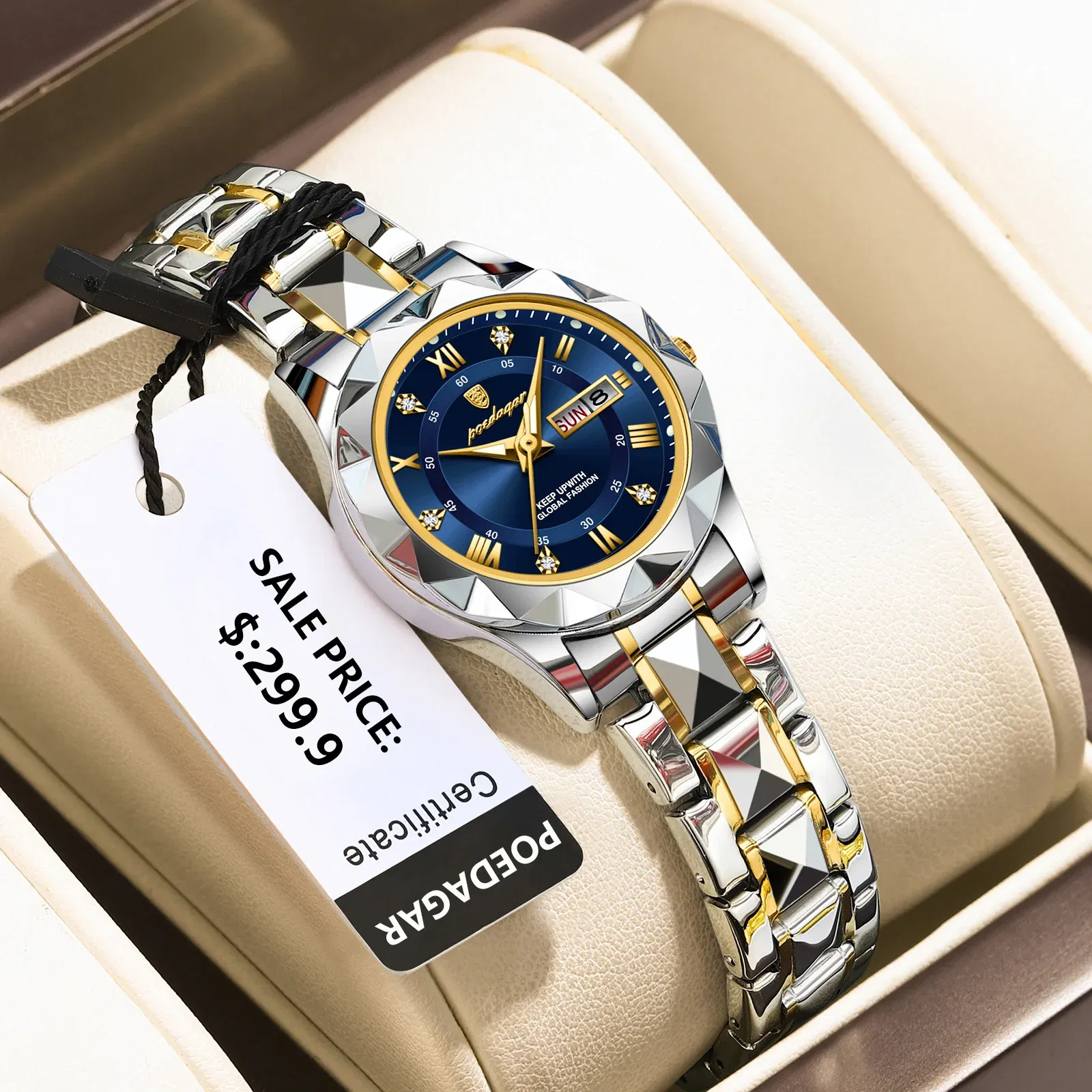 Color: Rose - POEDAGAR Luxury Ladies Dress Watch Luminous Waterproof Week Date Woman Wristwatch Stainless Steel Women Quartz Watches reloj+box