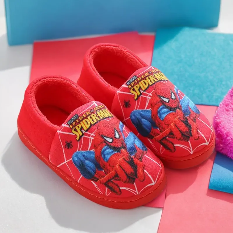 Color: SKY BLUE, Shoe Size: 5 - Children Cartoon Spider Print Cotton Slipper Soft Autumn Winter Warm Baby Boys Girl Indoor Home Bedroom Cotton Shoes Size 24-31