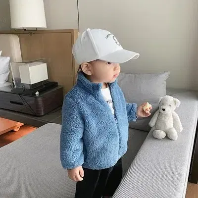 Color: Dark Grey, Kid Size: 14T - Child Autumn Winter Costume Solid Color Outerwear Casual Loose Long Sleeve Tops Plush Jacket Boys Girls Fashion Simple Coats
