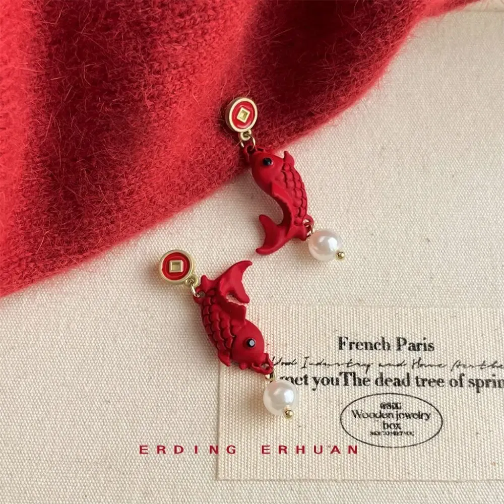 Metal Color: Hot Stamping - Chinese Style New Year Earrings Heart God of Wealth Snake Year Drop Earring Tassels Ear Decor 2025 Women Earrings Women