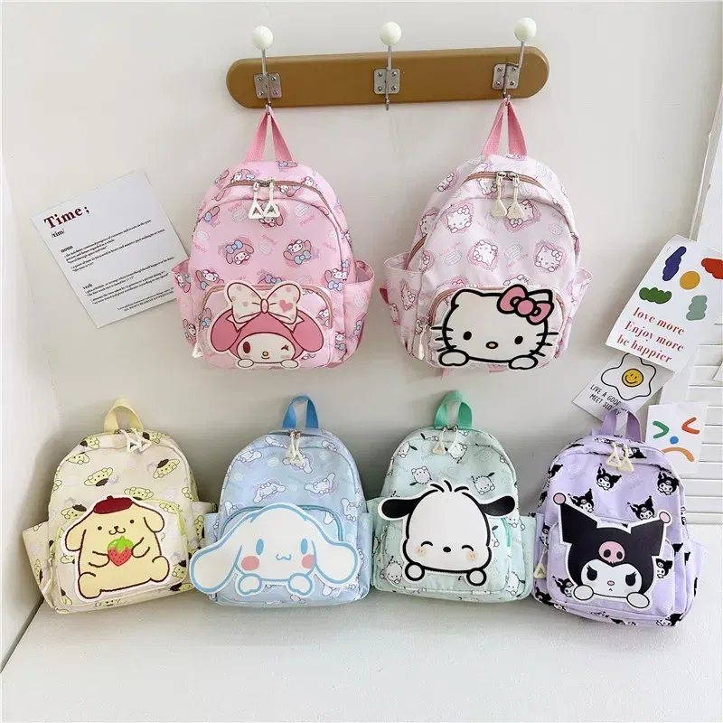 Color: Blue, Size: 16 inches - 2025 Anime Cartoon Kuromi Melody Cinnamoroll Backpack Boys Girls Cartoon Hello Kitty Kawaii Canvas Fashion Children's Schoolbag