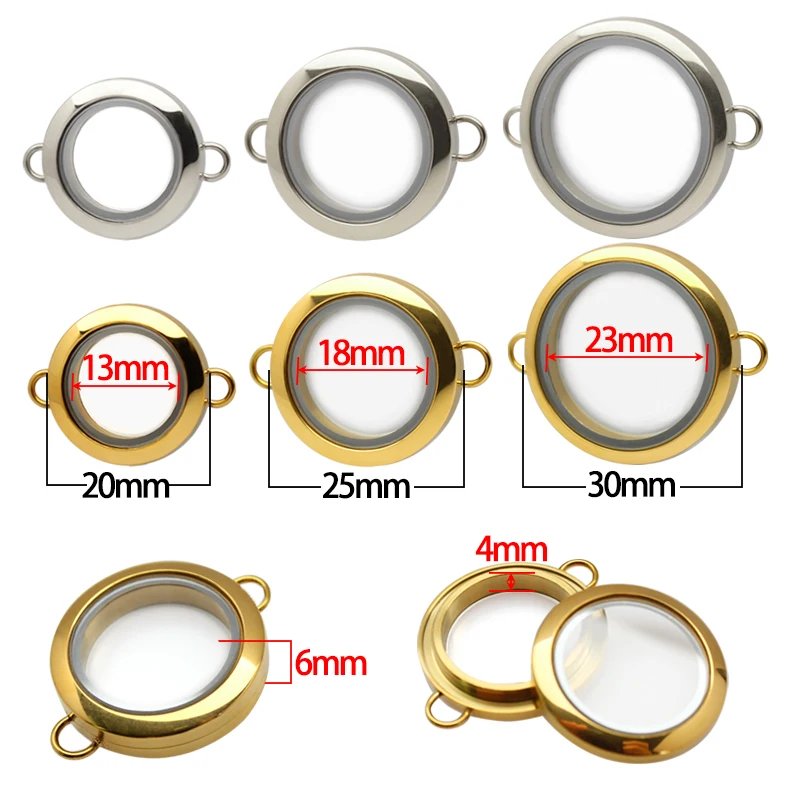 Metal Color: Hot Stamping - 1pc 20mm 25mm 30mm Stainless Steel Floating Locket Glass Memory twist Locket silver gold color For Bracelet Jewelry Making