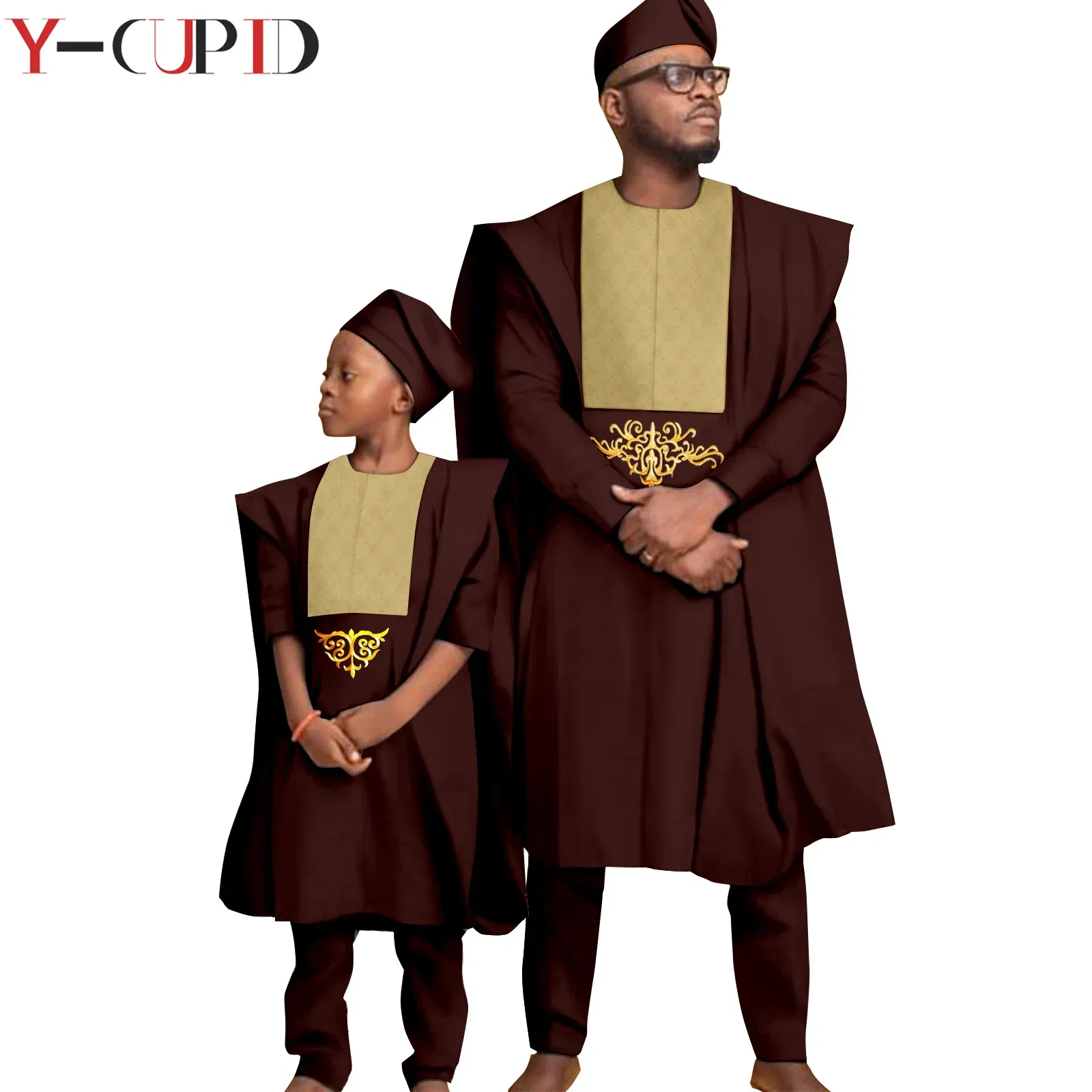 Color: Pink, Size: Mother 4XL - African Clothes for Men Top Pants Robes Hat Sets Match Kid Boy Sets Dashiki Father and Son Bazin Riche Family Outfits Y20F001