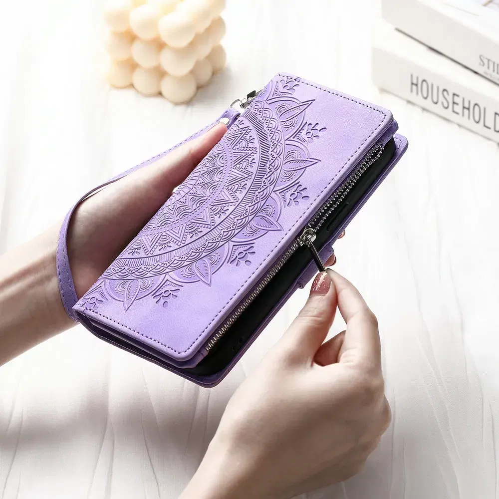 Color: PURPLE, Material: EVA - S 23 S24 Ultra 5G Leather Case for Samsung Galaxy S23 Ultra Flip Cover Zipper CrossBody Book Funda S 24 Plus S23 FE Wallet Etui
