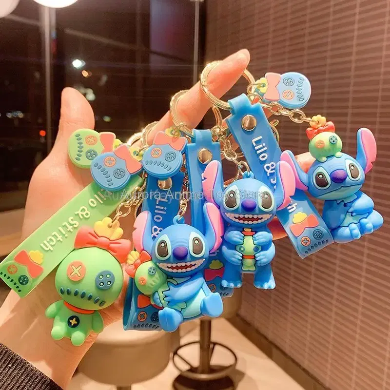 Color: Rose Red - Wholesale Anime Disney Keychain Mickey Mouse Minnie Lilo & Stitch Cartoon Keyring Kawaii Key Chain Car Pendant Kids Toys Gifts