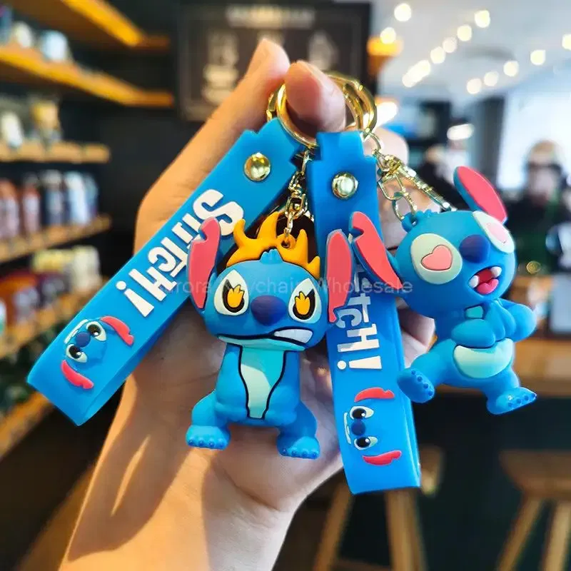 Color: Rose Red - Wholesale Anime Disney Keychain Mickey Mouse Minnie Lilo & Stitch Cartoon Keyring Kawaii Key Chain Car Pendant Kids Toys Gifts