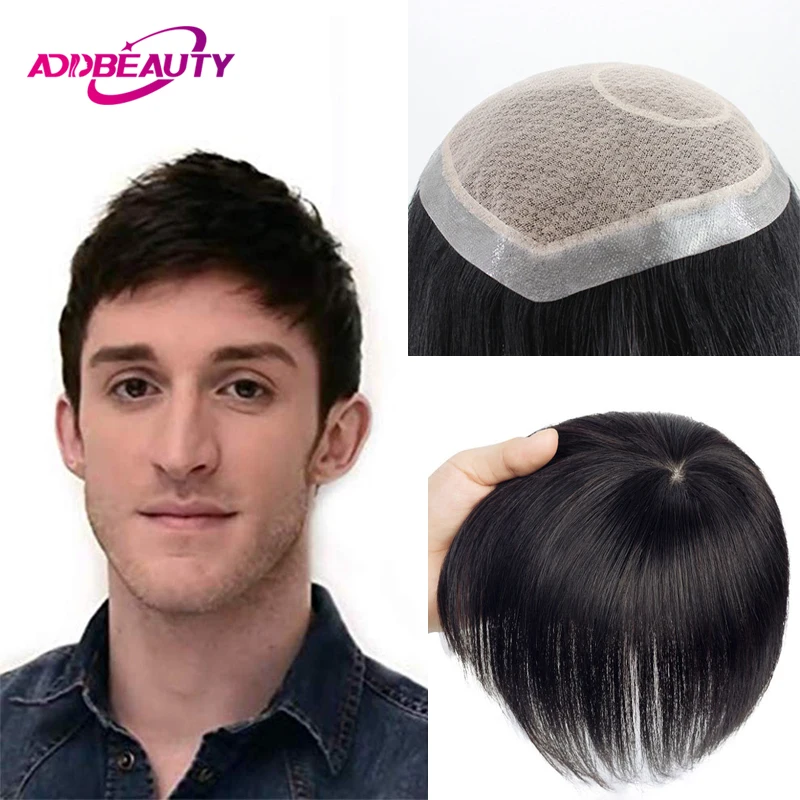 Toupee Color: 60R#, Toupee Density: 80%, Length: 6 inches - Silk Base Men's Capillary Prosthesis Swiss Lace PU Base Man Toupee 100% Remy Human Hair Wigs Straight Hair System Natural Hair