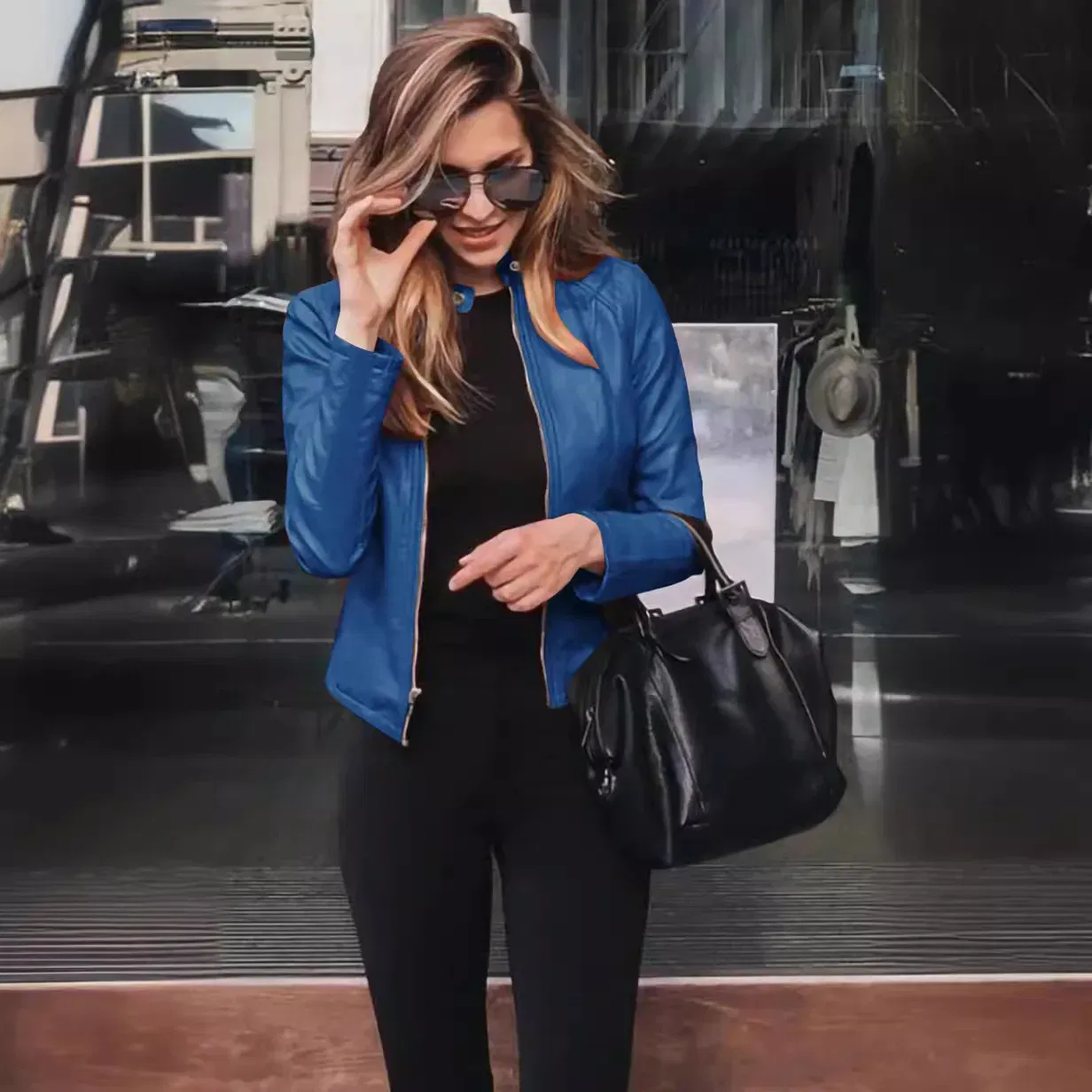Color: Orange, Size: L - Womens Spring Full Long Sleeve Jacket Coat Autumn Leather Blazer Winter Zipper Outwear Suit Cardigan Female  Jackets