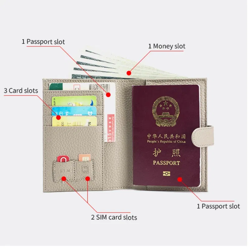 Color: GRAY - Genuine Leather RFID Travel Passport Cover Case Wallet Bag Card Holder Cowhide Coin Purse Document Cover Flight Men Women