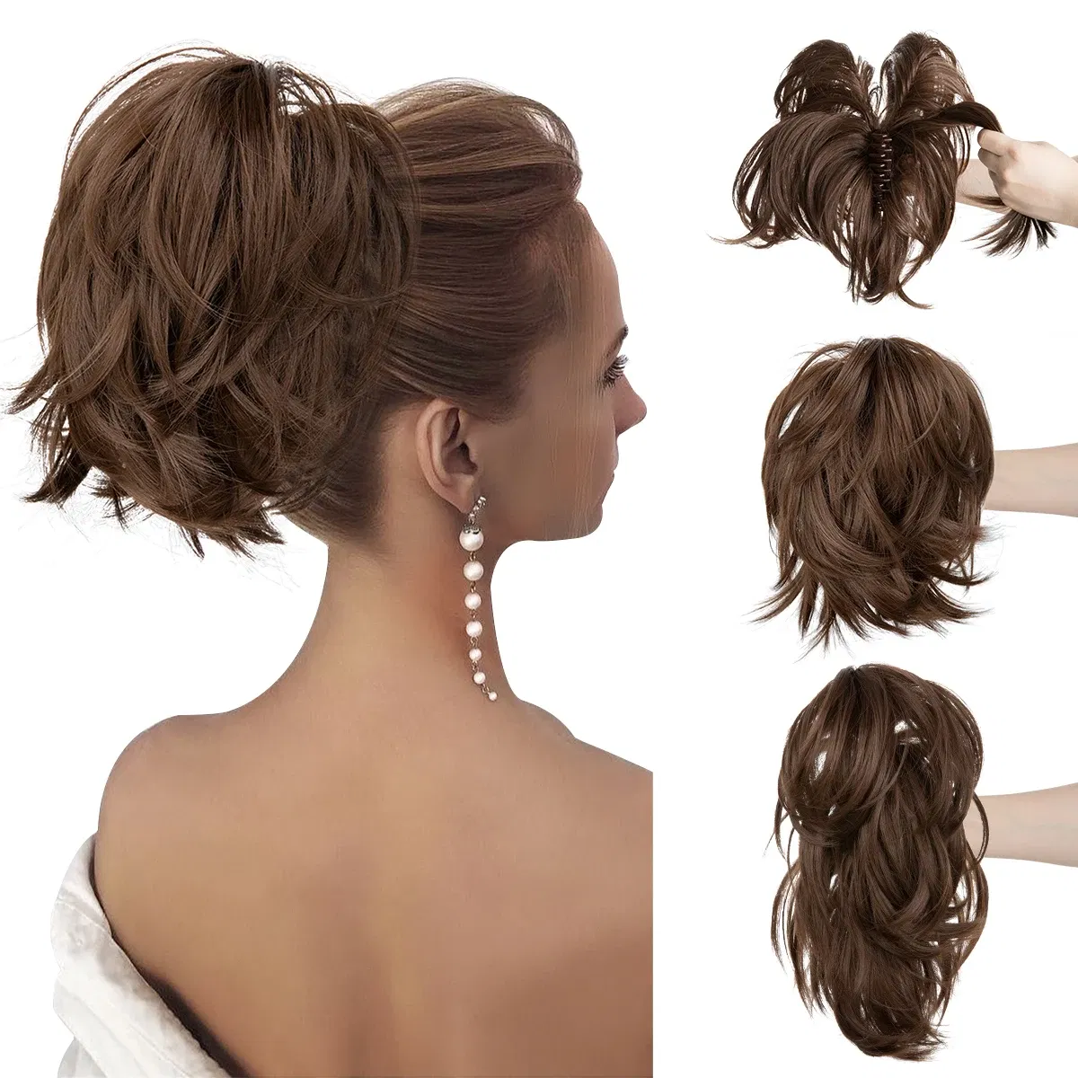 Color: T27/30/4, Bulk Buy: 1pc - Synthetic Claw Clip In Ponytail Hair Extensions Diy Hairpiece Hair Bun  Fake Blonde Hair False Pigtail for Women