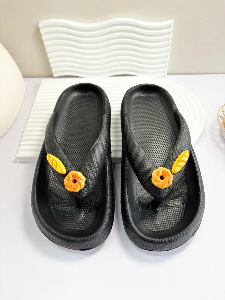 Color: Chrome yellow, Shoe Size: 44-45 - Summer Multi Color Women's Flip Flops Fashionable Metallic Teddy Bear Bow Slide Sandal Beach Vacation Home Versatile  Footwear