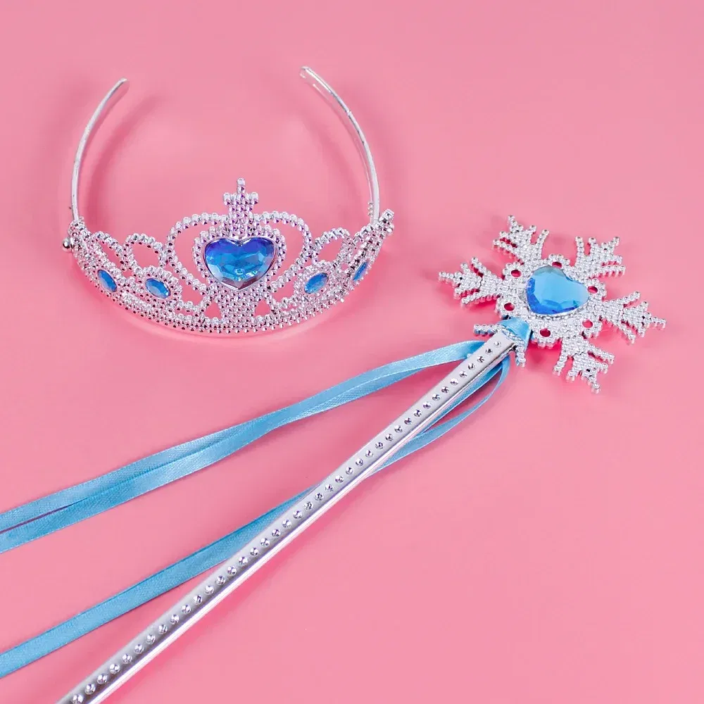 Color: Gold - Pincess Anna Elsa Cosply Accessories Crown Magic Wand Necklace Wig Gloves Frozen Snow White Belle Cinderella Princess Role Play