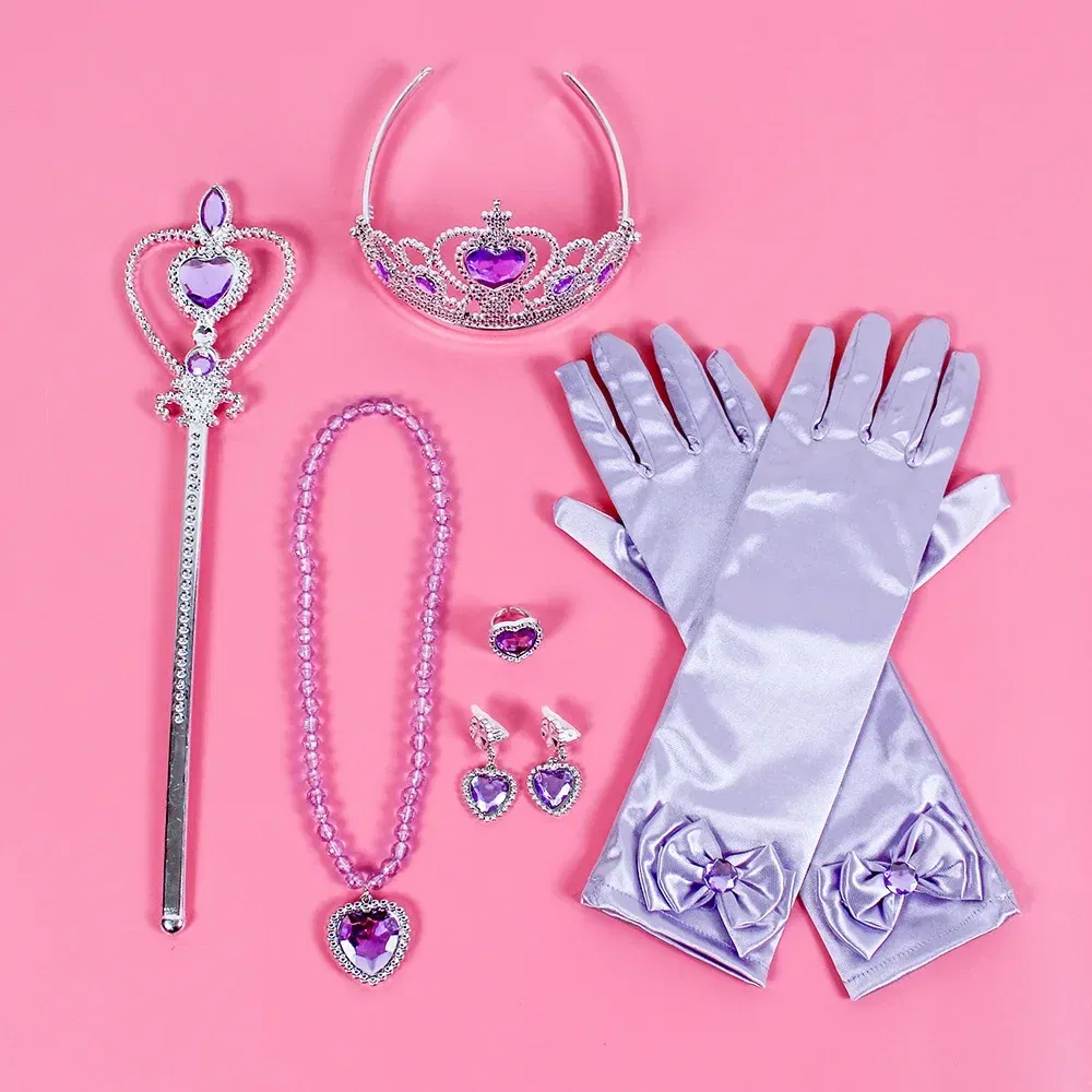 Color: Gold - Pincess Anna Elsa Cosply Accessories Crown Magic Wand Necklace Wig Gloves Frozen Snow White Belle Cinderella Princess Role Play