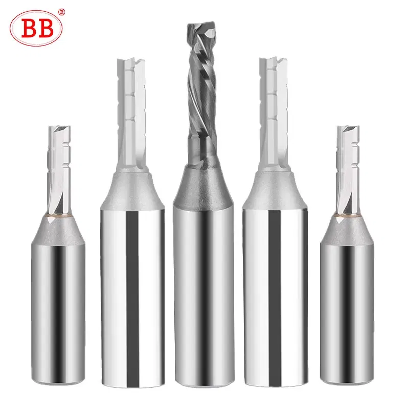 Cutting Edge Length: 5.5mm, Dimensions: 3.175*1*3 - BB Straight Slot Milling Cutter CNC Wood Engraving Machine Mill Rough Shape TCT Coated Edge D 6mm 8mm 2T 3T 4F Shank 1/2 12.7mm