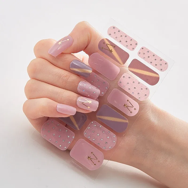 Color: Grey Green - Patterned Nail Stickers Wholesale Supplise Nail Strips for Women Girls Full Beauty High Quality Stickers for Nails