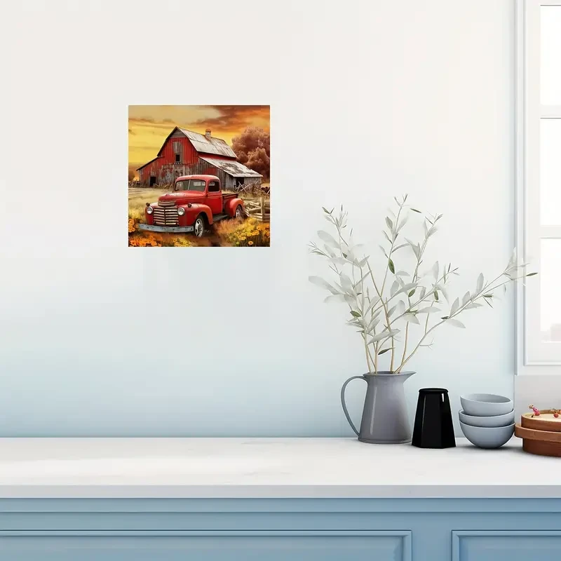 Rustic Red Truck Canvas Art Print 30.48x30.48cm