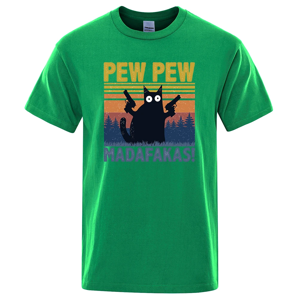 Color: Brown, Size: XXXL - Pew Pew Madafakas Tshirt Men Short Sleeve Novelty Funny Cat T Shirt Cotton Oversize Tops Shirts Tee T-Shirt Crew Neck Streetwear