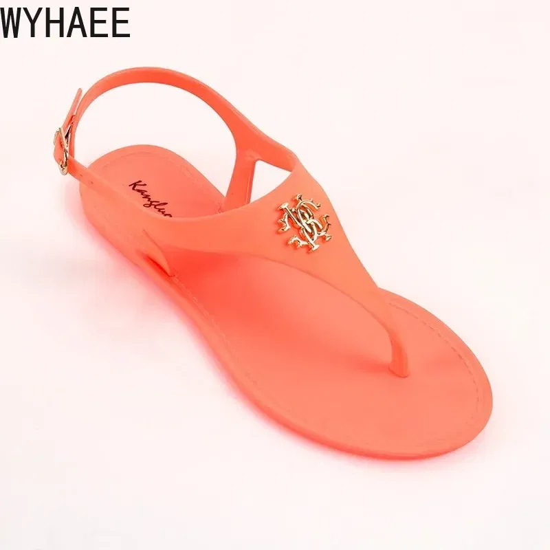 Color: Blue, Shoe Size: 39 - 2023 New Summer Women's Sandals Fashion Open Toe Jelly Flip Flops Non-slip Buckle Flat Sandals All-match Women's Sandals