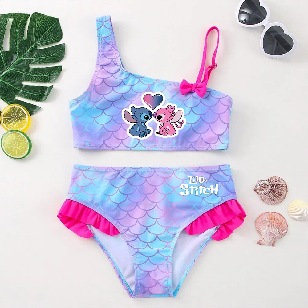 Color: DEEP BLUE, Size: M - Lilo Stitch Girls Swimsuit One-Piece Bathing Suits Children's Dresses Summer Swimwear Beach Suit Kids Wear Fashion Mermaid Fish