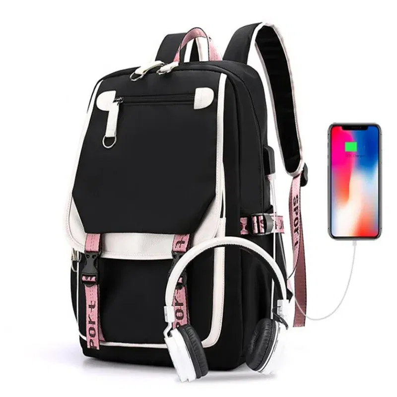 Color: Khaki, Size: 17 Inches - Demon Slayer Backpack Schoolbag USB Laptop Bag Tokitou Muichirou Kanroji Mitsuri Men Women Rucksack Travel Shoulder Outdoor Bags