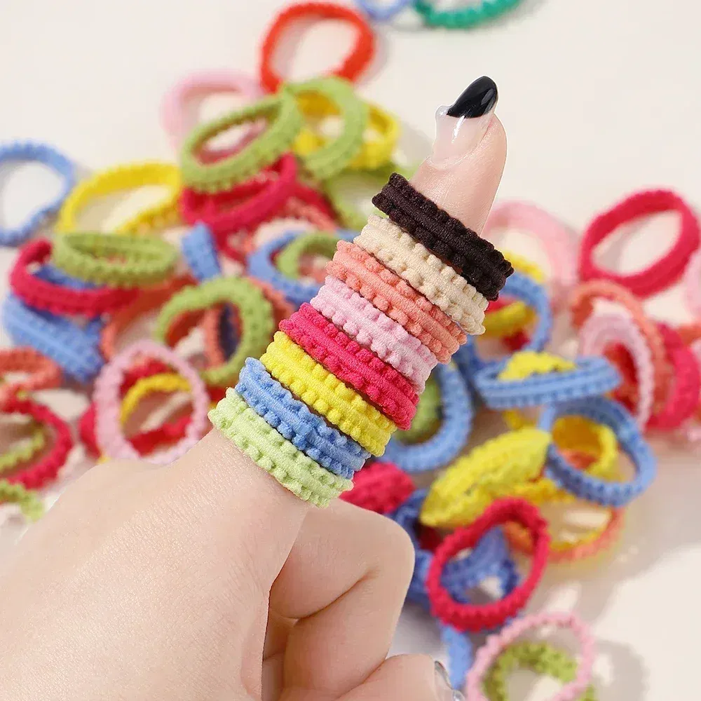 Color: Champagne - 40/60pcs Kids Small Rubber Bands Girls Hair Ties Headbands Non Damaging Tie Ponytail High Elastic Durable Colorful Hair Rope Set