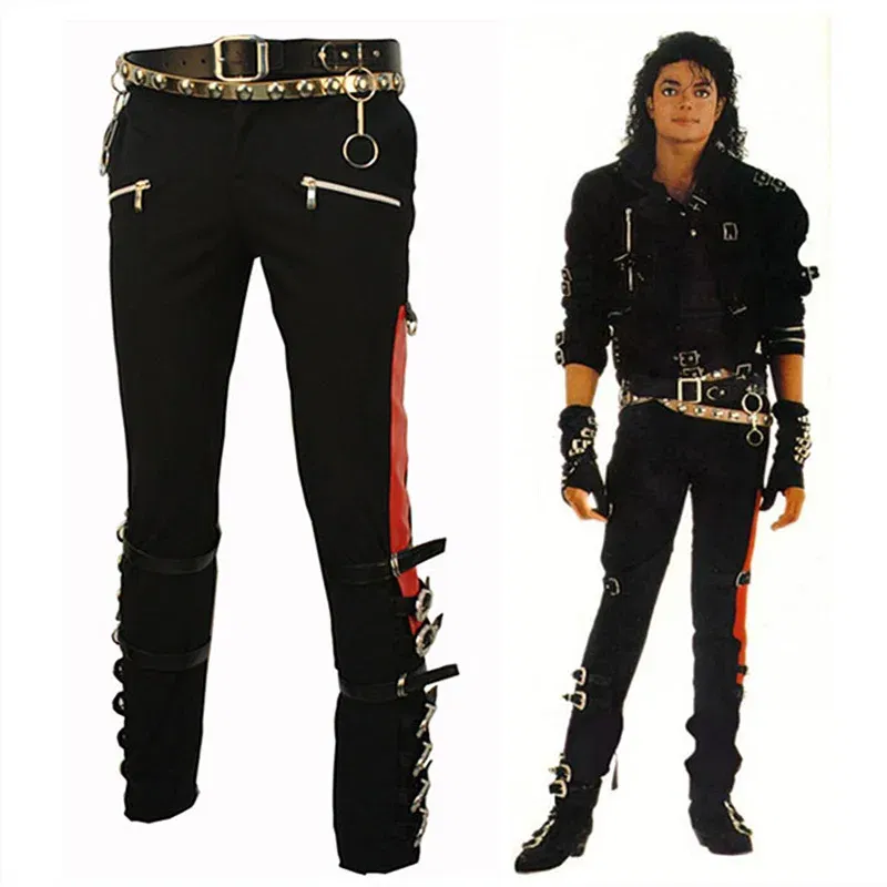 Color: SKY BLUE, Size: 33 - Punk Michael Jackson BAD Pants Trousers and Belt in1990'S
