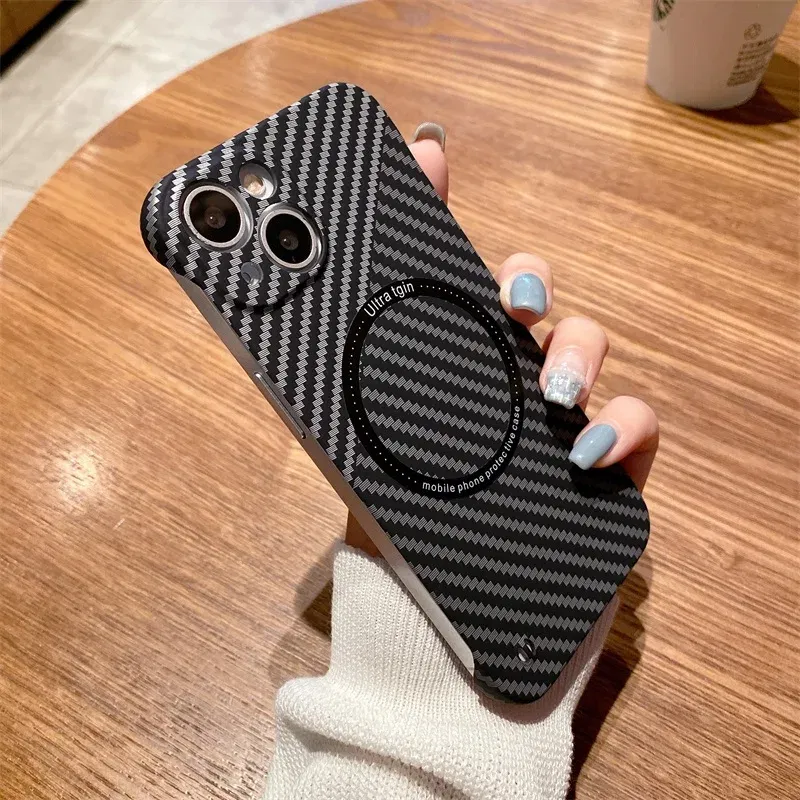 Color: Fluorescein, Material: PP - Luxury Carbon Fiber for iPhone 11 14 Plus 12 13 Pro Max Magsafe Case Magnetic Wireless Hard Thin Slim Cover for iPhone 13 14 Max